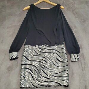 CACHE Womens Dress Size 2 Black Evening Sheer Cocktail Party Sequins Formal LBD